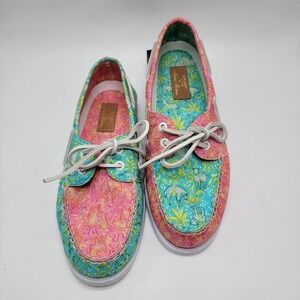 Sperry x Brooks Brothers 2-Eye Boat Loafer Shoes Pink Turquoise Women's Size 9